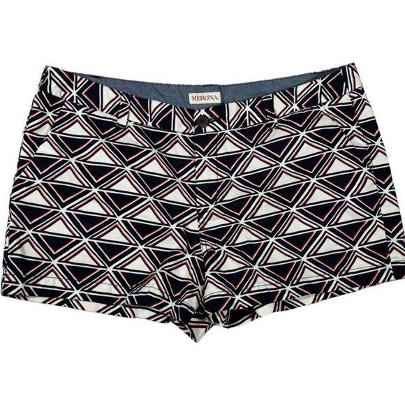 Merona Shorts Geometric Triangles Patriotic Nautical Americana Women's Size 14 - Picture 1 of 13